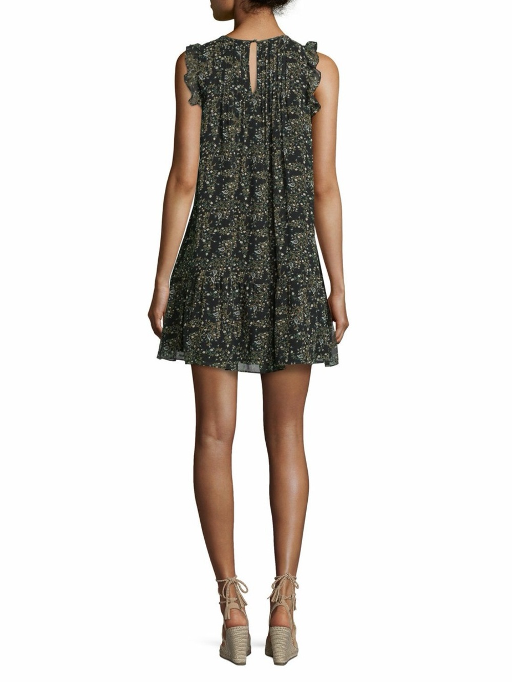 Joie Tahoma Silk Floral Print Ruffle Dress in "Tossed Wildflowers" Black Size XS - Picture 2 of 8